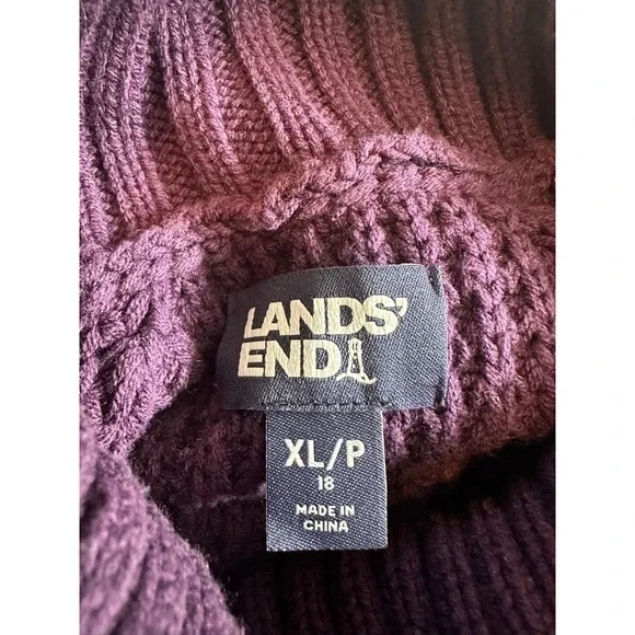 Lands End Purple Chunky Cable Knit Cowlneck Sweater Womens XL - Picture 2 of 7